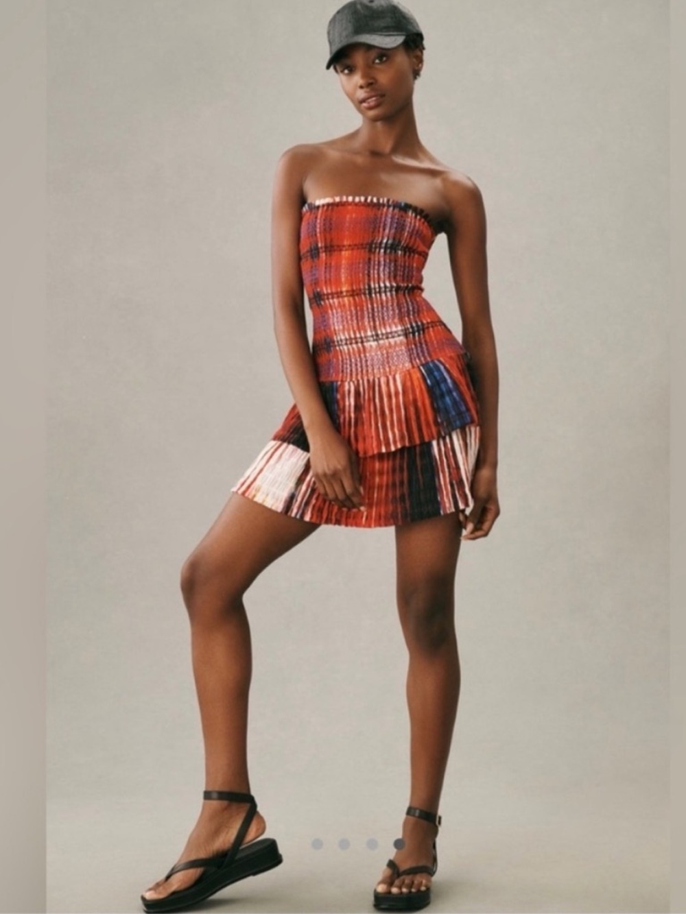 Anthropologie Plenty by Tracy Reese Pink Red Plaid Strapless Mini Dress Medium